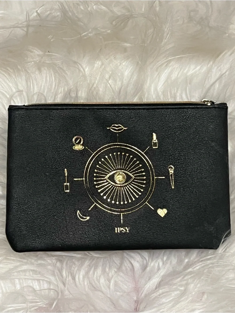 ipsy Black Cosmetic Bag with Gold Graphic Accents